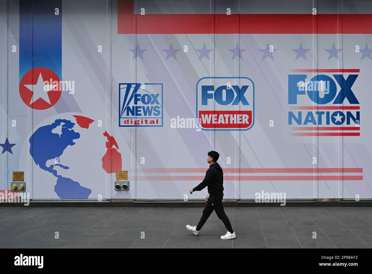 An exterior view of the Fox News Headquarters at the News Corporation building in New York City. Stock Photo