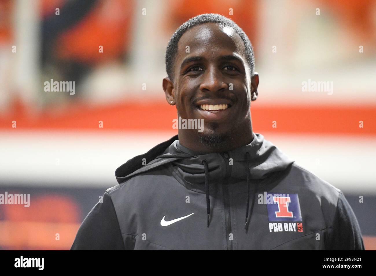 Former Illinois player Jartavius Martin looks on at Illinois' NFL Pro