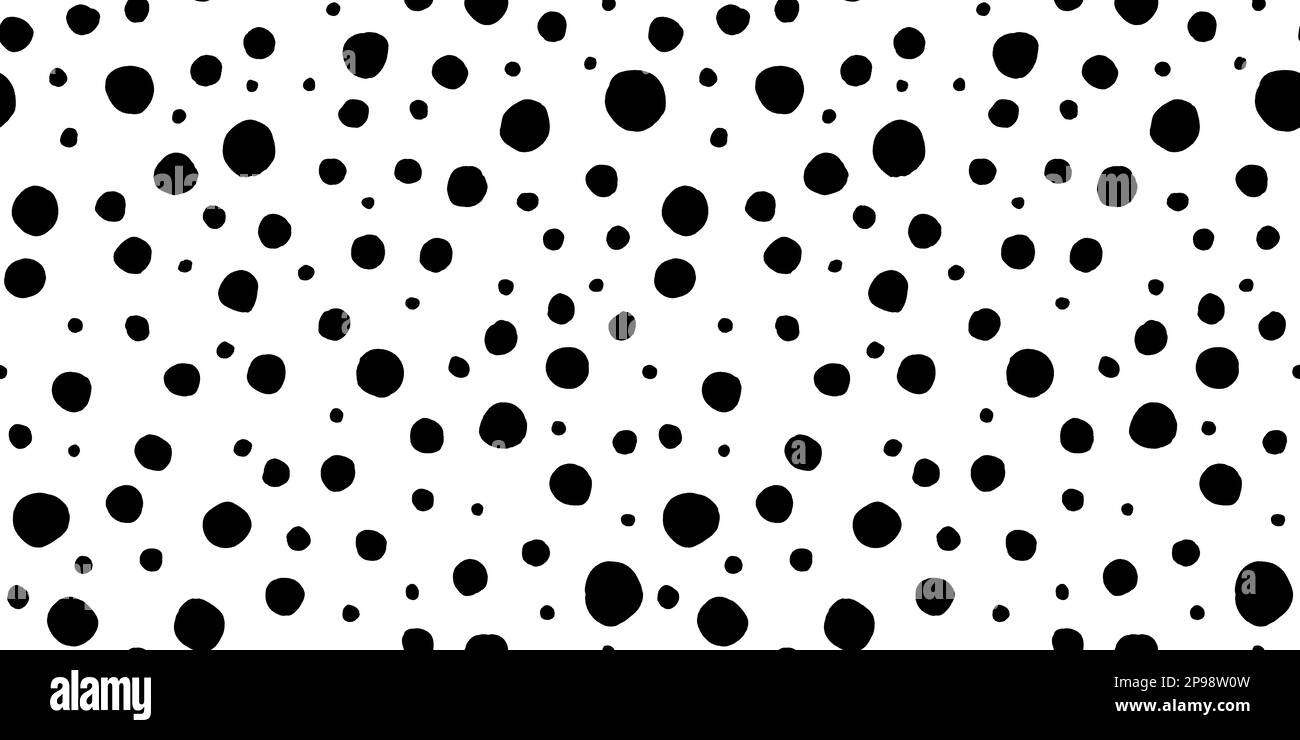 Seamless polkadot pattern made of playful hand drawn black ink polka dot circles on white background. Simple abstract blender motif texture in a trend Stock Photo