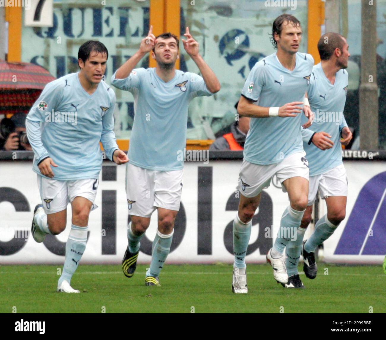 Lazio forward Goran Pandev, of Macedonia, second from left, celebrates ...