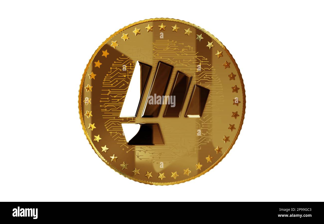 Fight Out crypto FGHT cryptocurrency isolated gold coin on green screen background. Abstract concept 3d illustration. Stock Photo