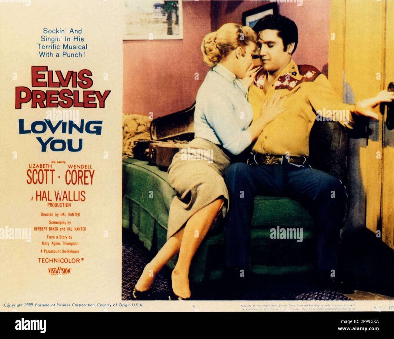 1957 : The advertising poster  for the movie LOVING YOU    by Hal Kanter with  ELVIS PRESLEY and  Jana Lund - FILM - CINEMA   - poster pubblicitario - poster - advertising - locandina - embrace - abbraccio  ----   Archivio GBB Stock Photo