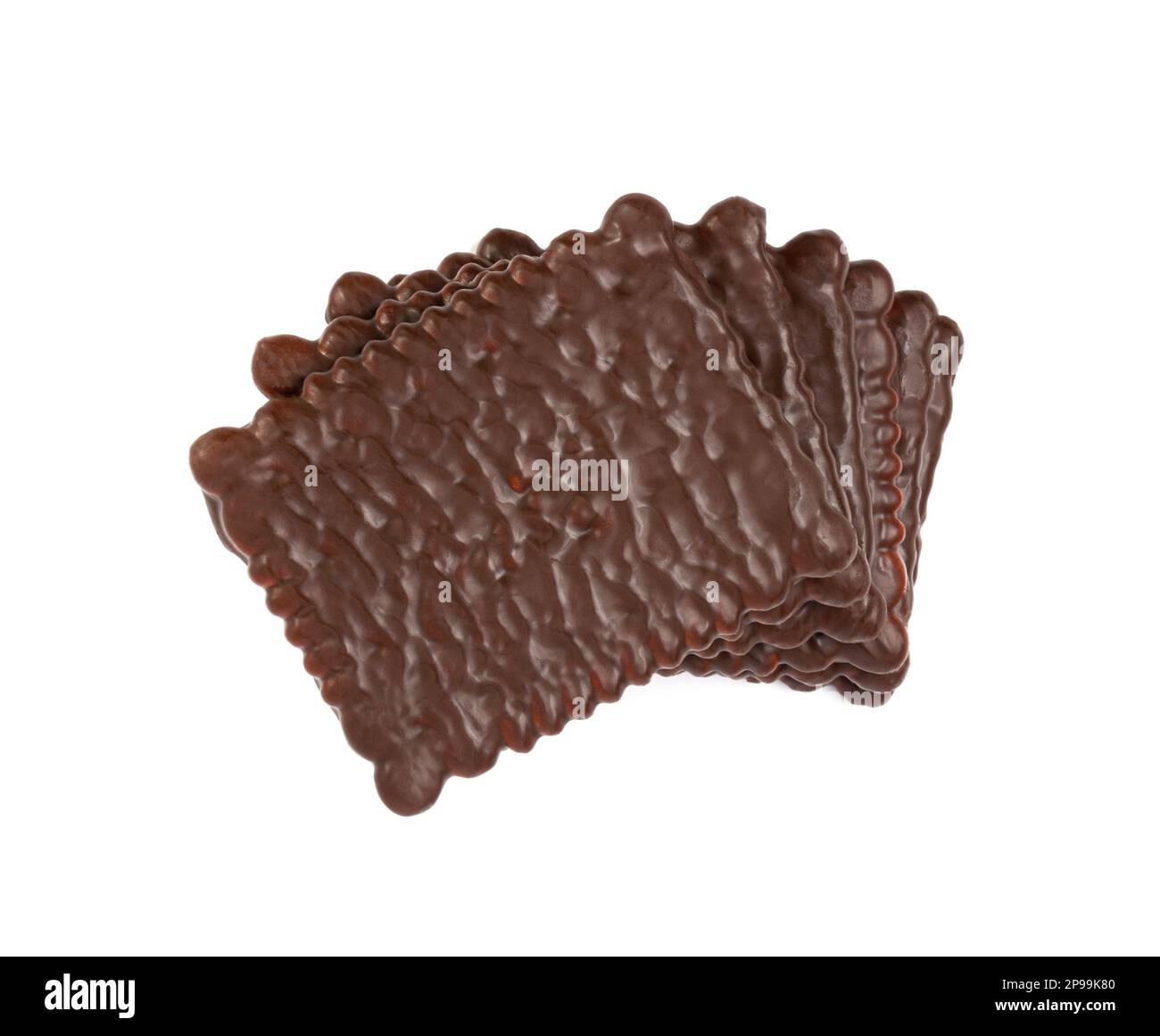 Biscuit Coated in Dark Chocolate Isolated, Square Cookies, Rectangular