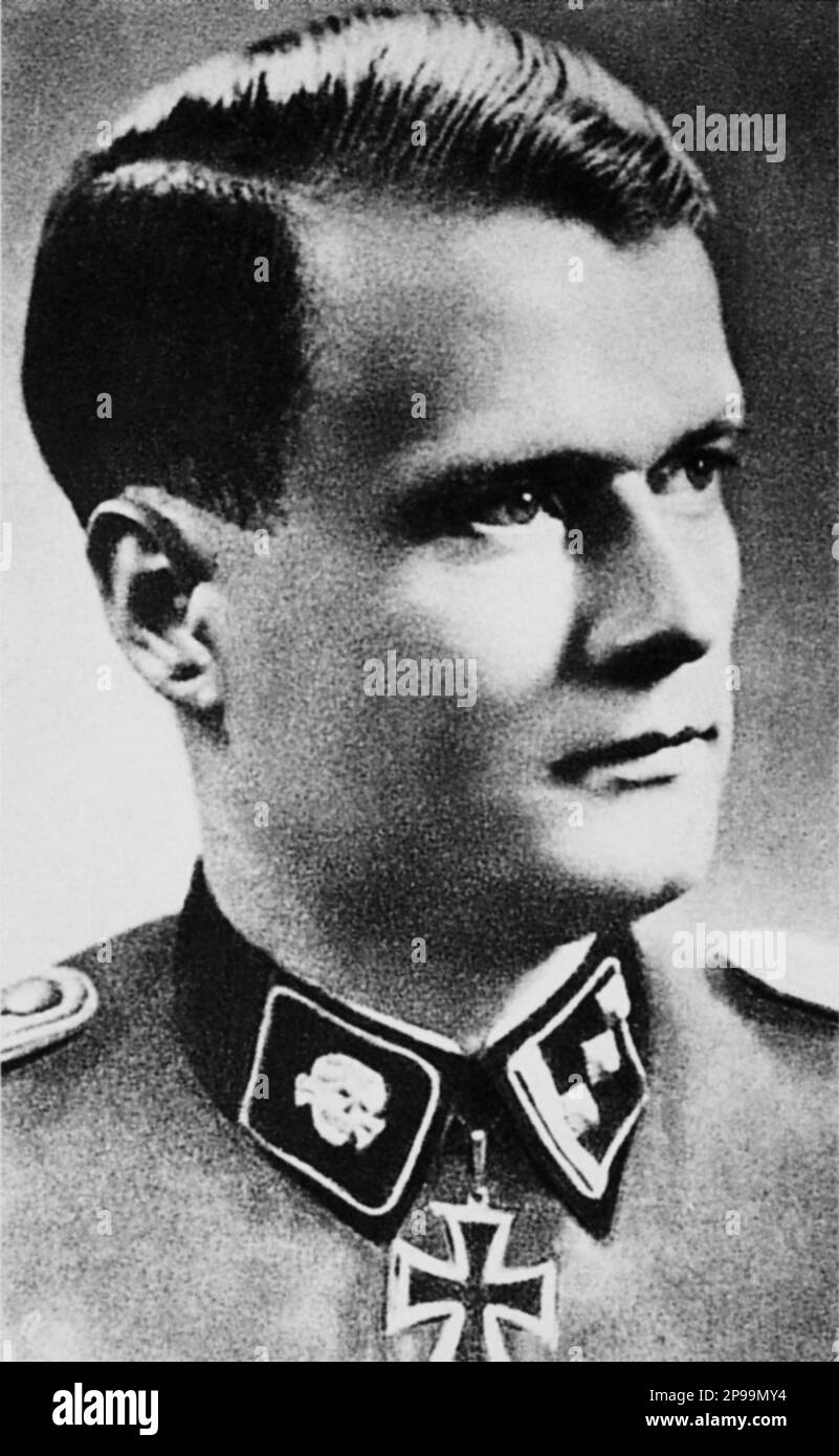 1930's, GERMANY  : The german SS-Sturmbannführer WALTER REDER (  1915 - 1991 ) was a German Waffen-SS officer who served with the 3.SS-Panzer-Division Totenkopf and the 16.SS -Panzergrenadier - Division Reichsfuhrer-SS . He was a Knight's Cross and German Cross in Gold winner . After the war he was convicted of war crimes in Italy and responsable of MARZABOTTO facts ( 29 and 30 september 1944 ) . On Reder's direct orders the SS-Panzer-Aufklärungsabteilung 16 destroyed the village Marzabotto in reprisal for the local support given to the partisans and the resistance movement. During the week be Stock Photo