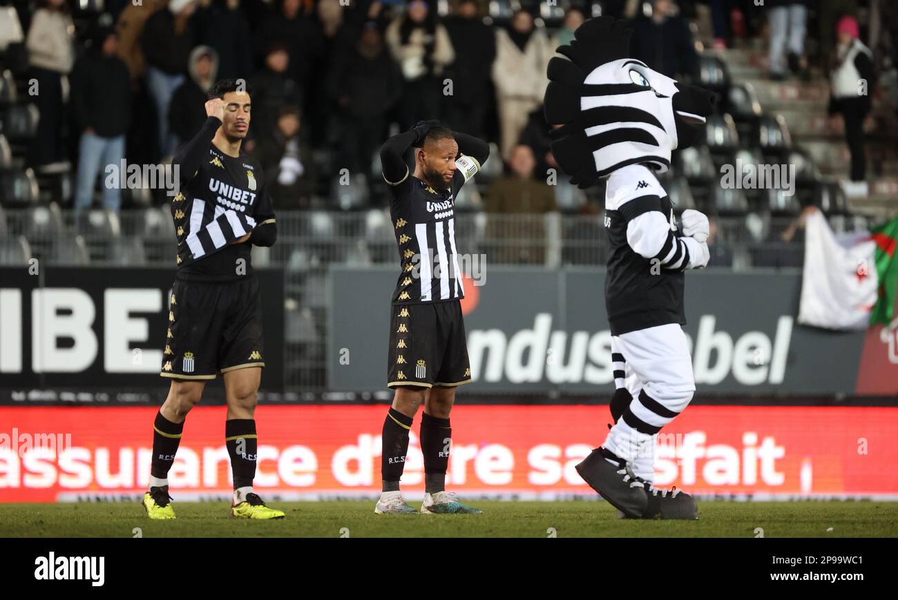 Belgium. 10th Mar, 2023. Charleroi's Stelios Andreou and Charleroi's