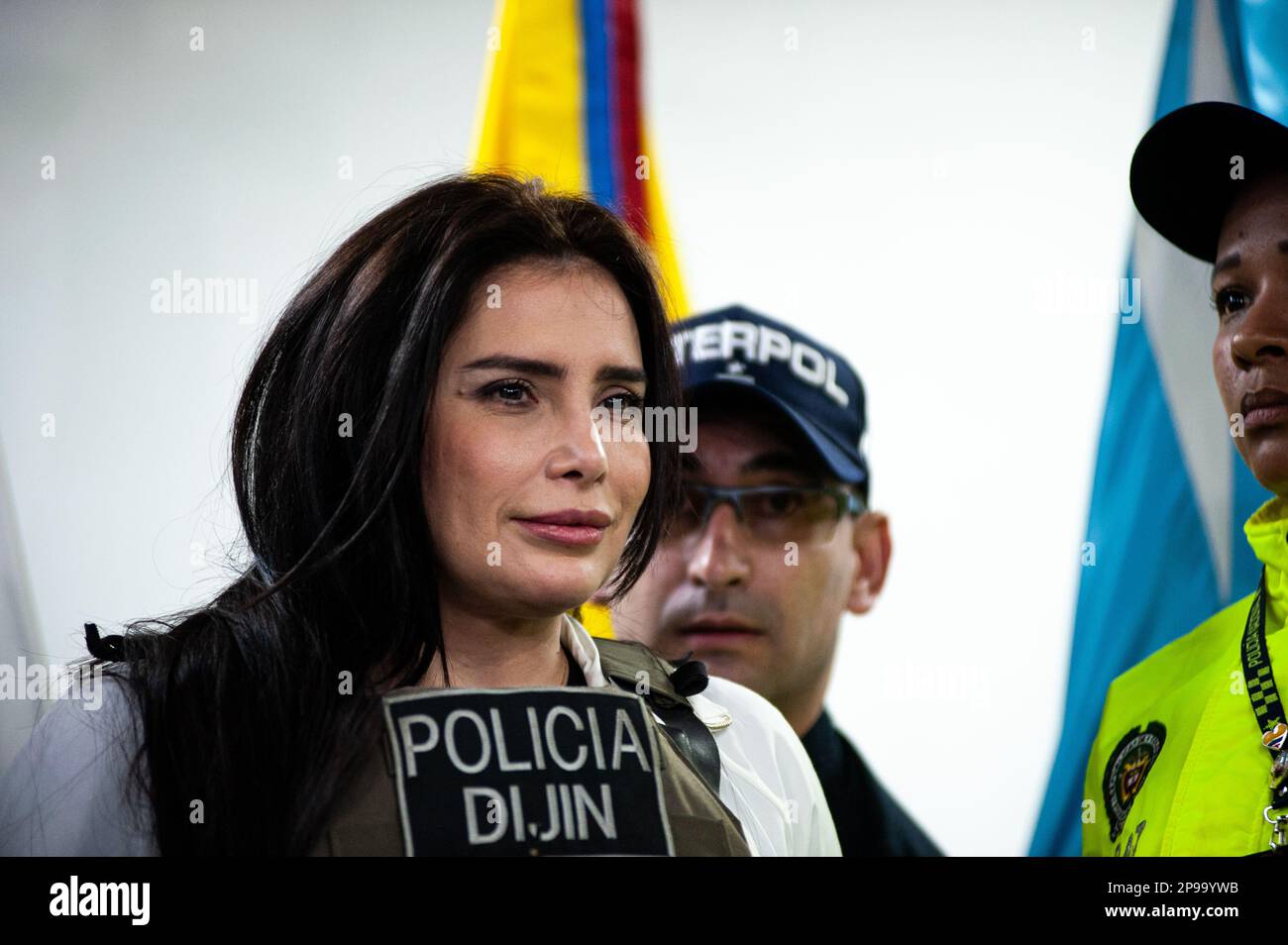 Aida Merlano, former Colombian senator convicted of vote buying and fleeing from justice attends the identification review at the Criminal Investigation Directorate (DIJIN) Headquaters after arriving to Bogota, Colombia March 10, 2023. Photo by: Chepa Beltran/Long Visual Press Stock Photo