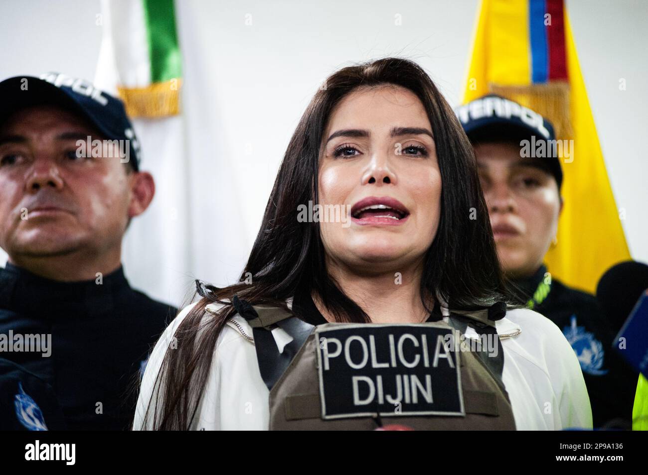 Aida Merlano, former Colombian senator convicted of vote buying and fleeing from justice attends the identification review at the Criminal Investigati Stock Photo