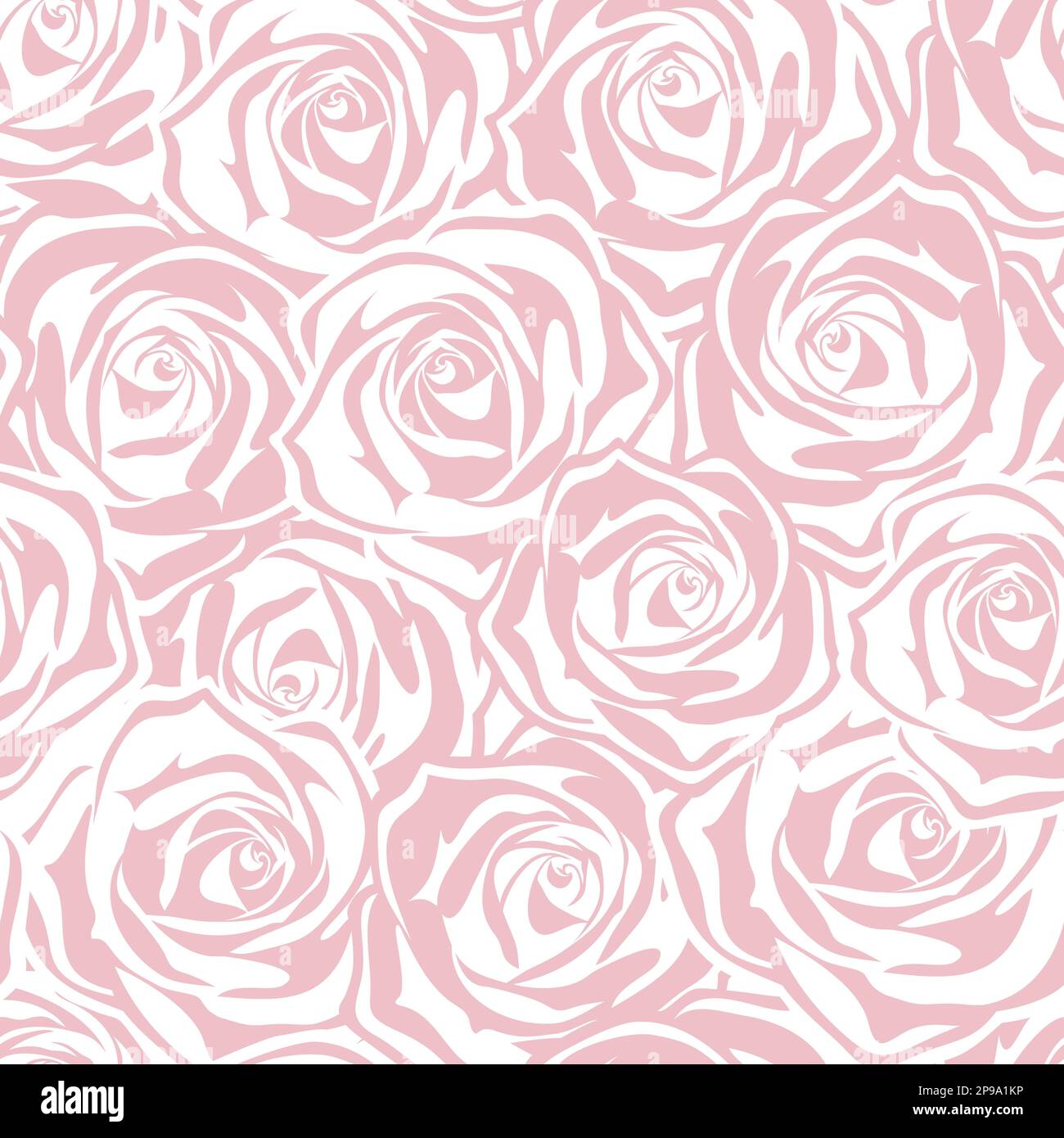 Floral pink and white seamless pattern with rose silhouettes. Vector ...