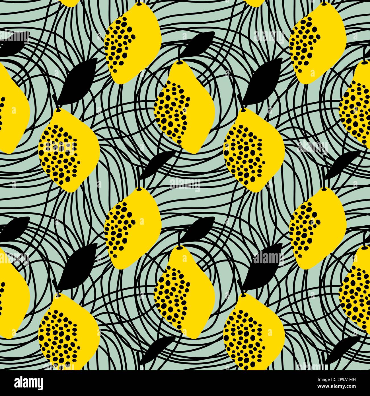Cartoon summer fruit seamless lemon and polka dots pattern for wrapping ...