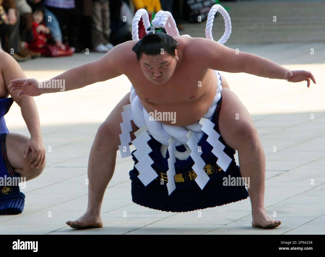 Mongolian sumo grand champion Hakuho performs his ring entry forms to ...