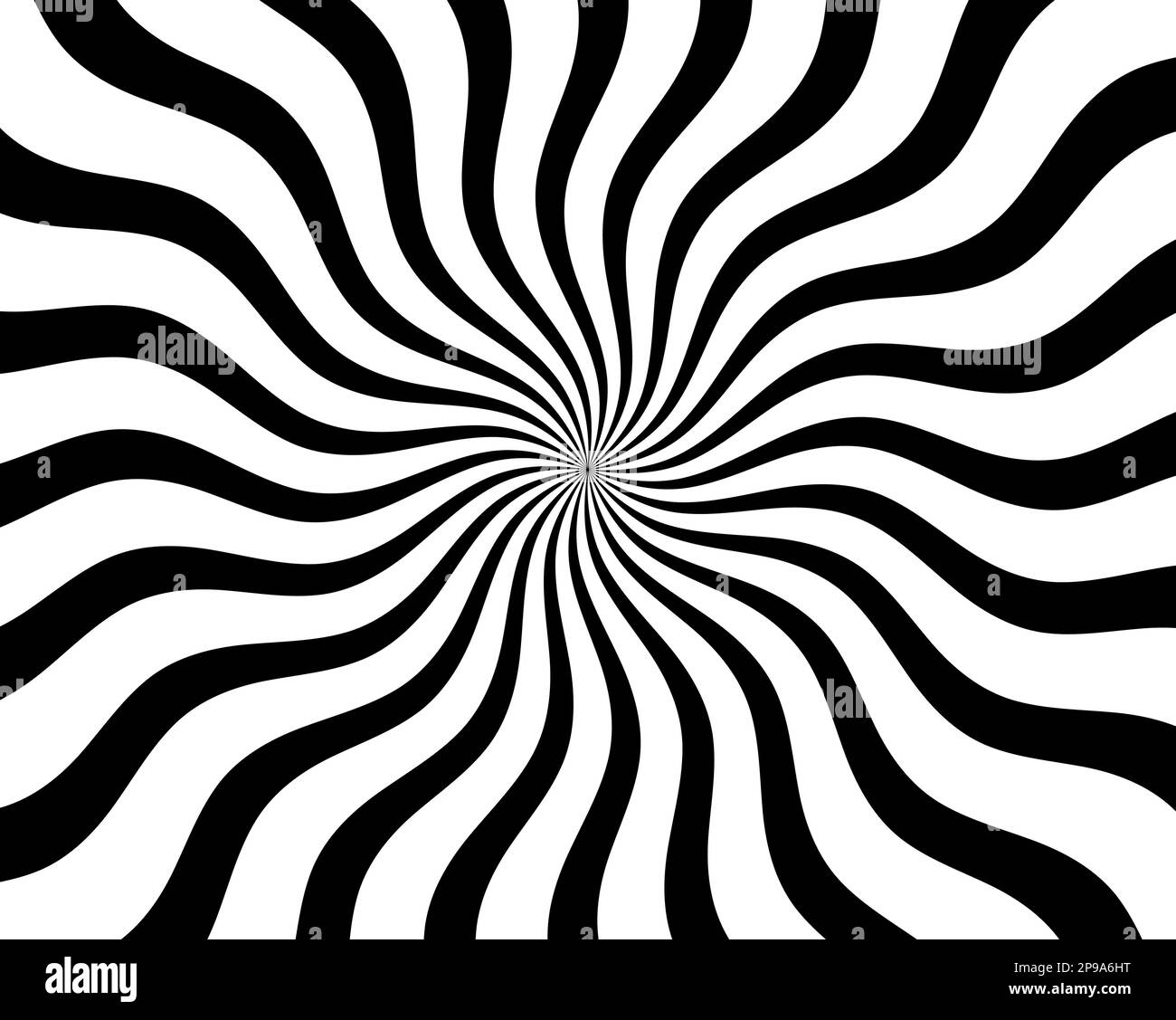 Black and white hypnotic spiral wave rays background. Psychedelic sunburst retro design. Stock Vector