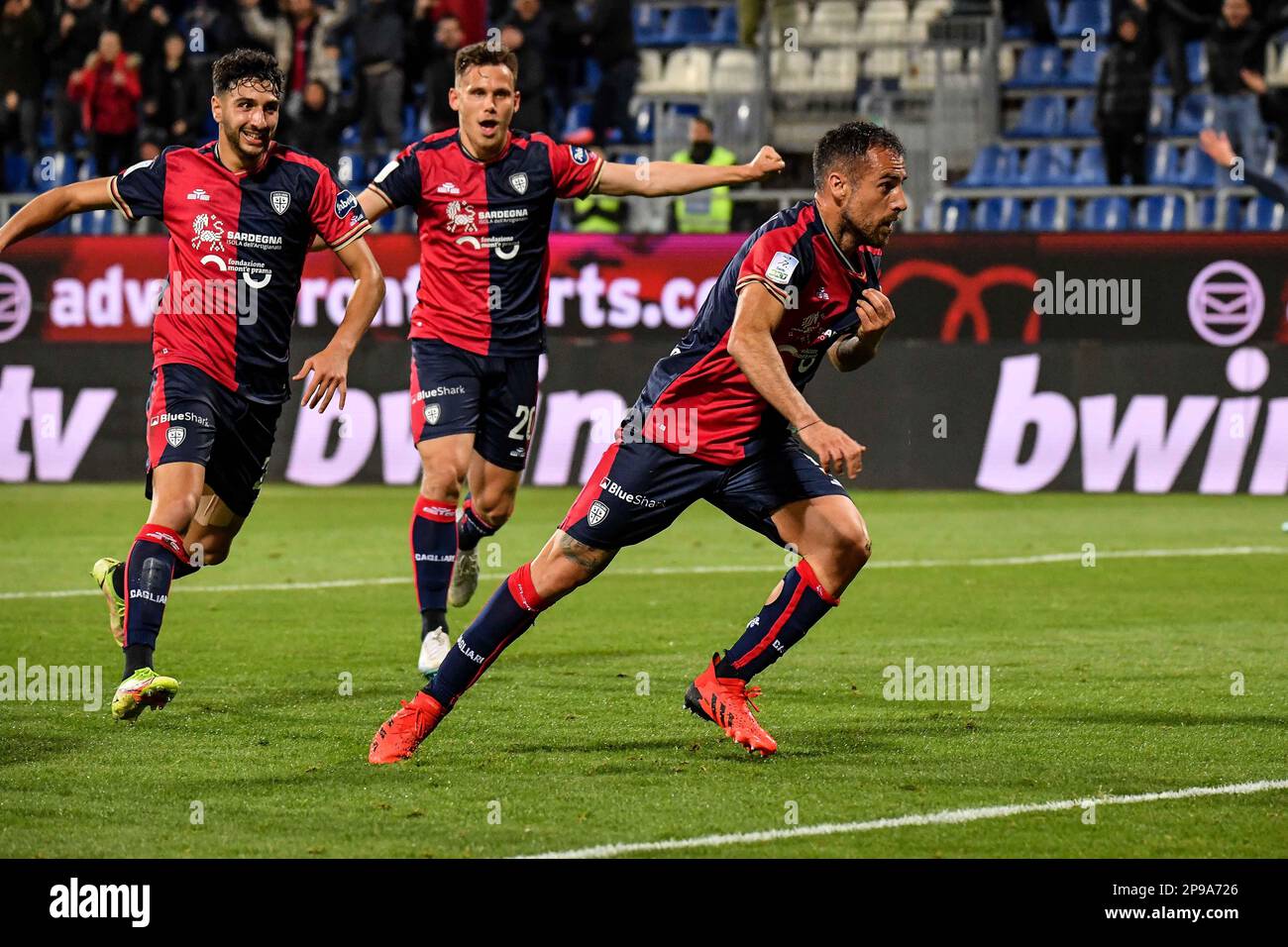 Cagliari, Italy. 10th Mar, 2023. Marco Mancosu of Cagliari Calcio,  Esultanza, Joy After scoring goal, during Cagliari Calcio vs Ascoli Calcio,  Italian soccer Serie B match in Cagliari, Italy, March 10 2023, image size:1300x956