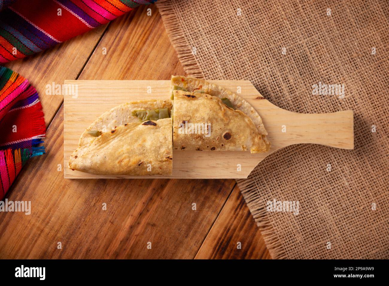 Quesadilla de Comal con queso y Nopales. Typical Mexican quesadilla