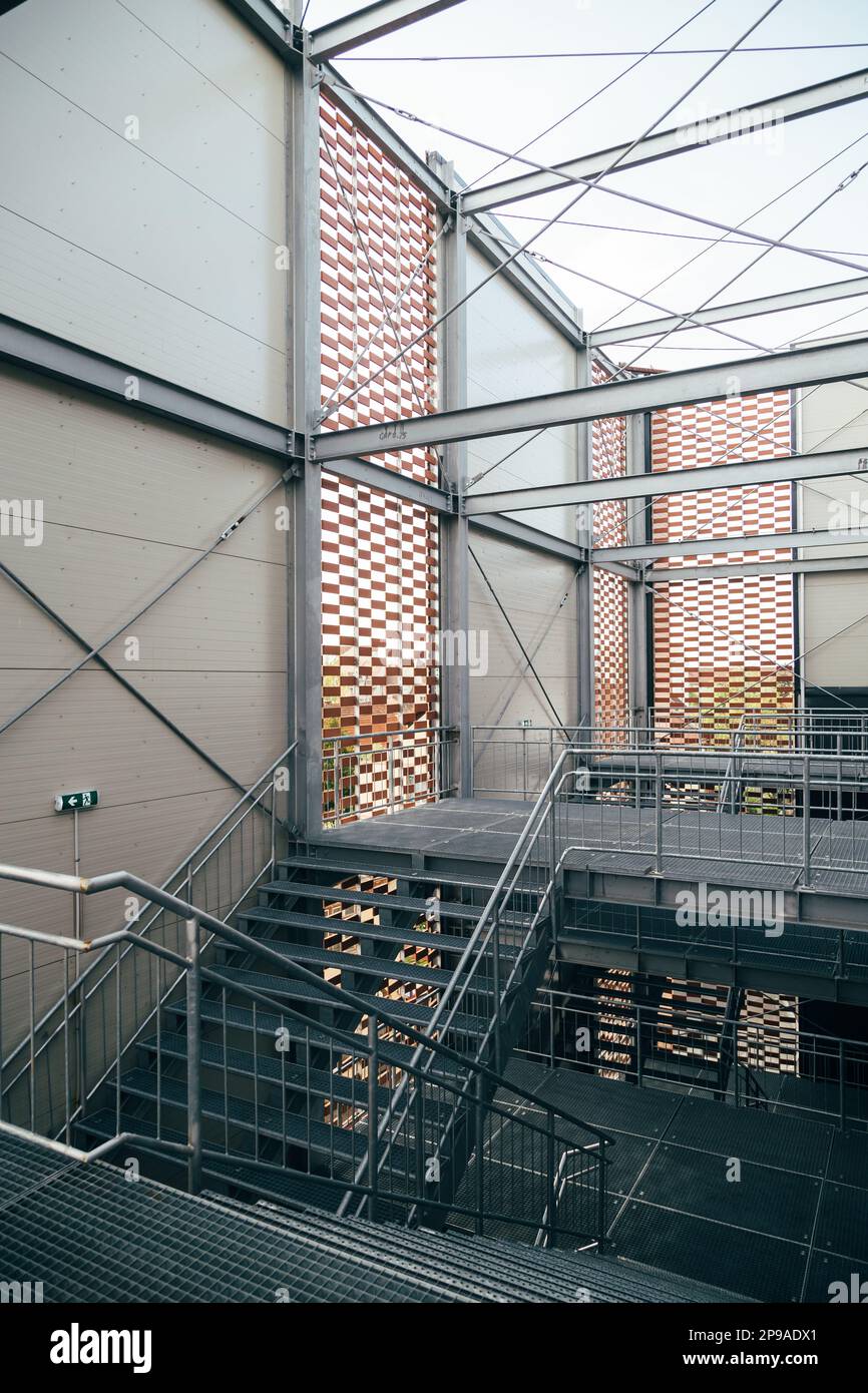 Emergency exterior fire escape staircase for evacuation in shopping center Stock Photo