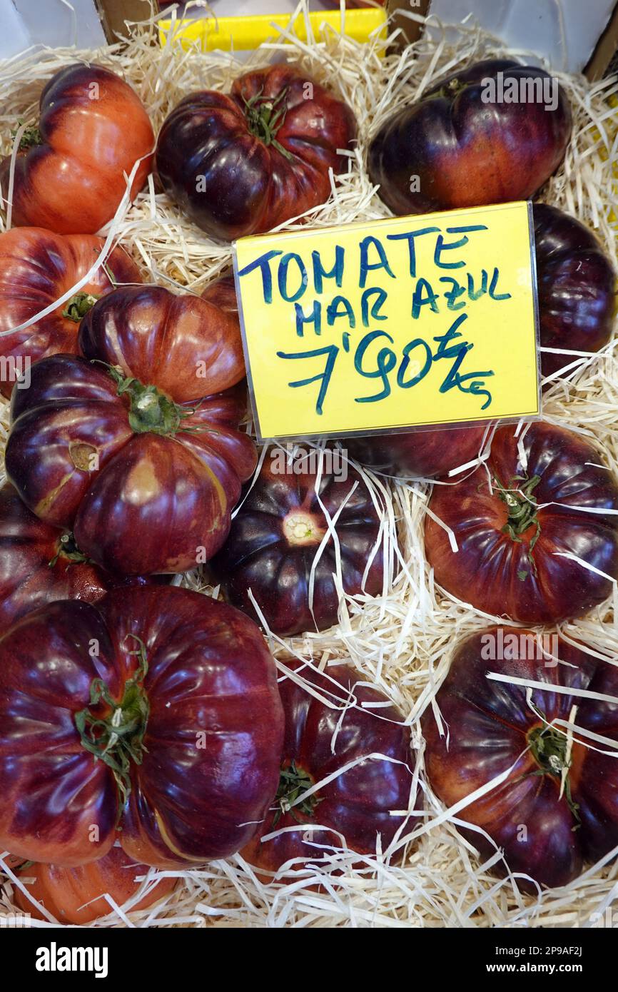 Mar Azul-Tomate in der Markthalle Mercado de Vegueta, Gran Canaria, Spanien, Las Palmas Stock Photo