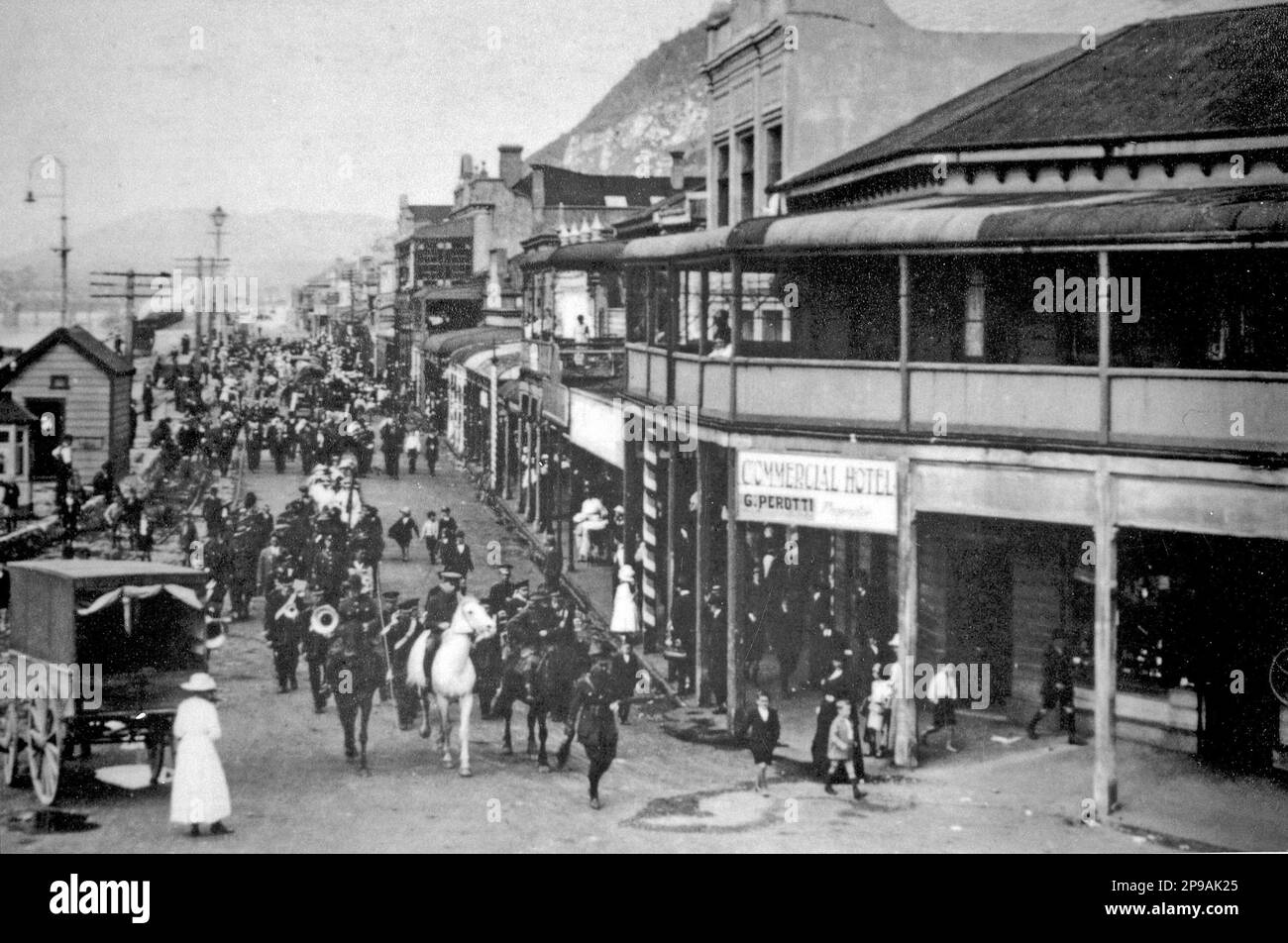 Troops leaving for the Great War, Greymouth, Westland, New Zealand, 1914 Stock Photo