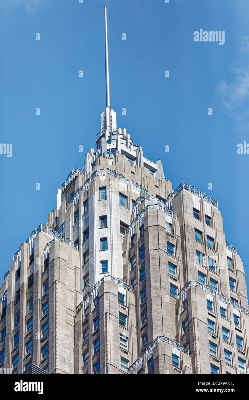 NYC Financial District: 70 Pine Street is a landmark needle-spired office building converted to residences and hotel. Stock Photo