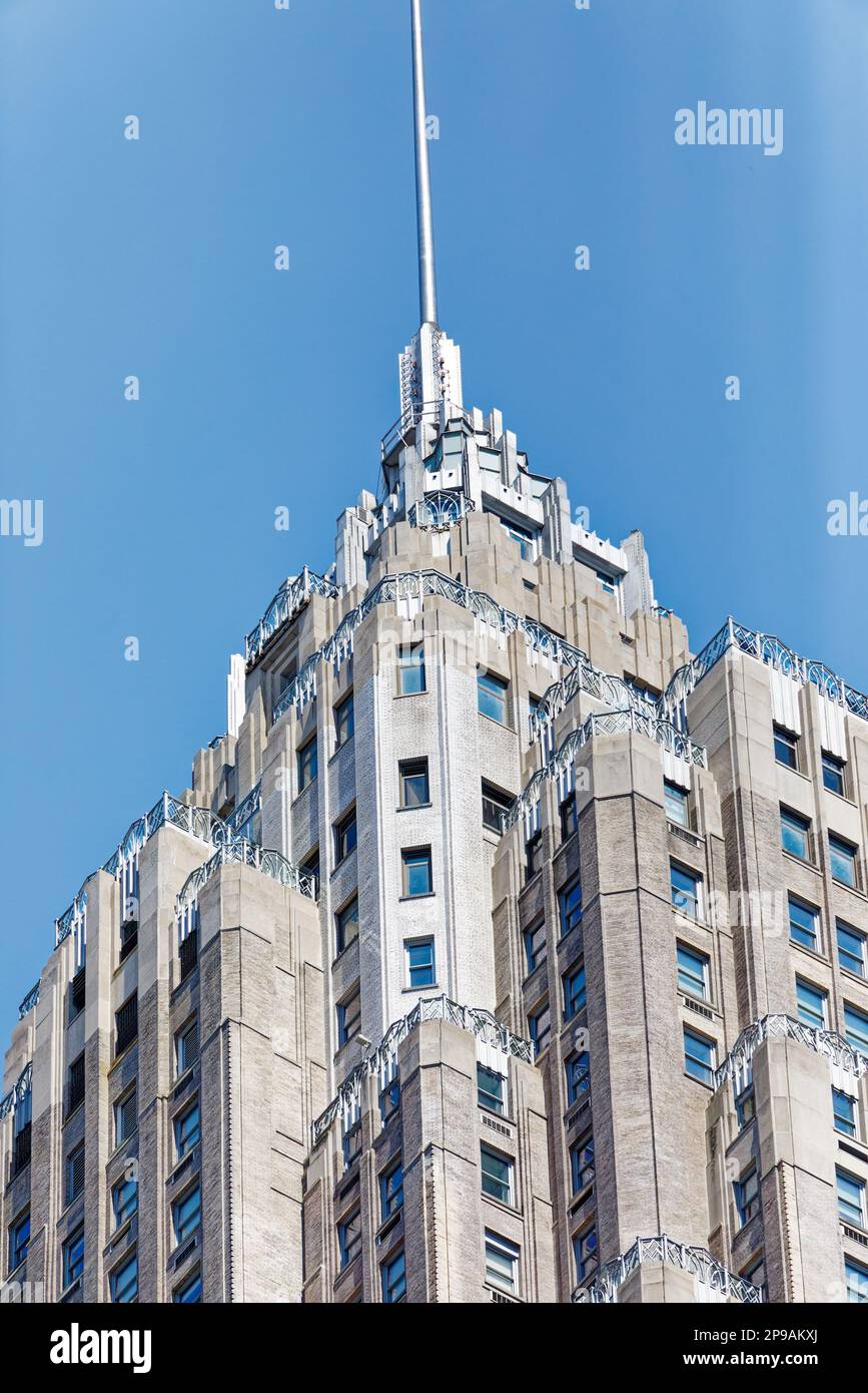 NYC Financial District: 70 Pine Street is a landmark needle-spired office building converted to residences and hotel. Stock Photo