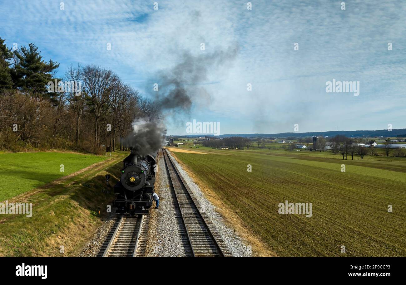 A Head on Aerial View of a Steam Engine Waiting, all Steamed Up, While ...