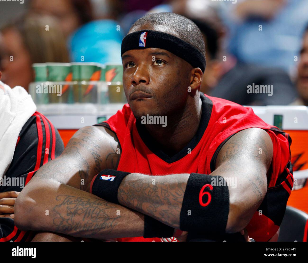 Toronto Raptors forward Jermaine O'Neal looks to the scoreboard as the