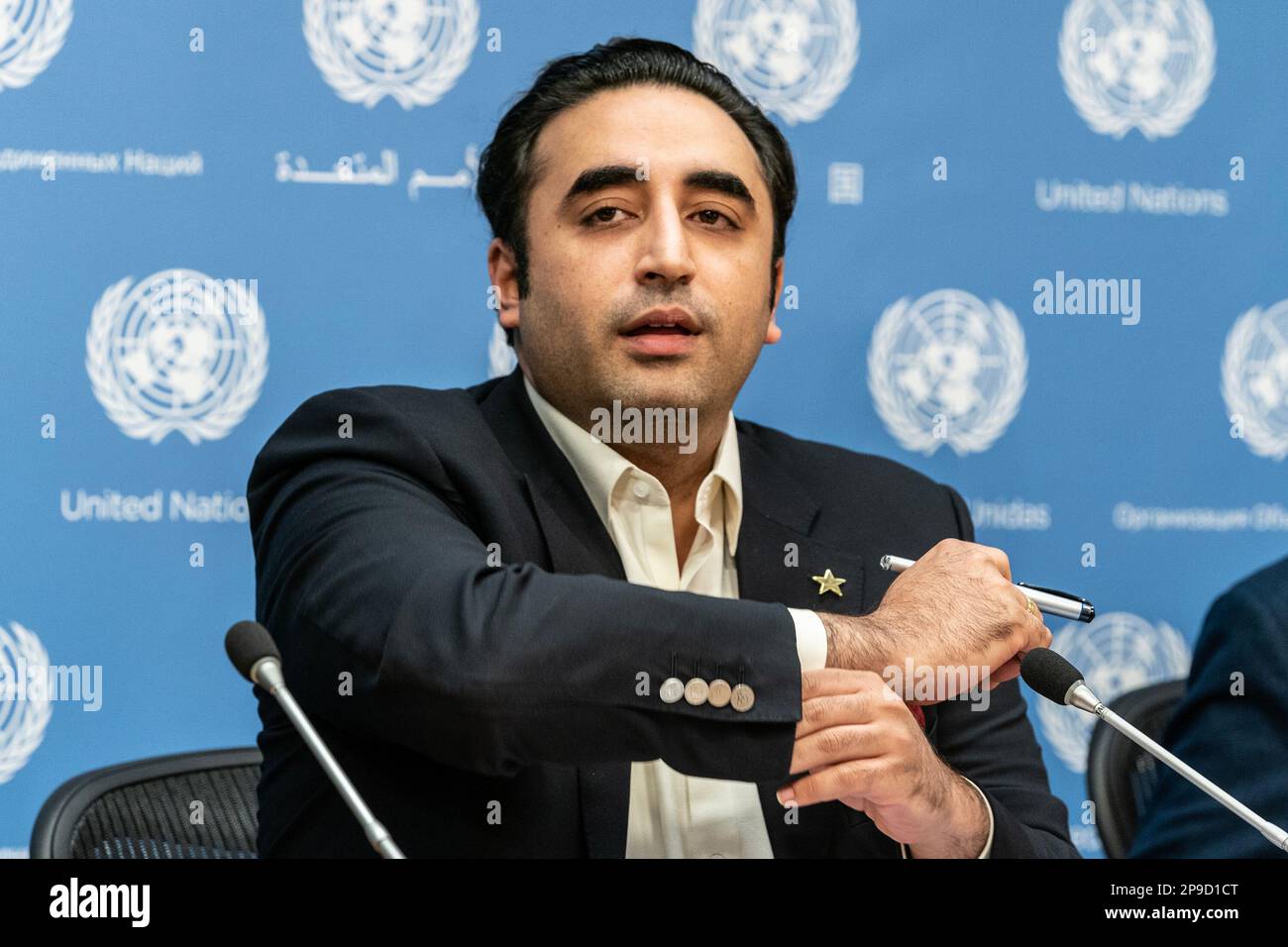 New York, New York, USA. 11th Mar, 2023. Press briefing by Minister for Foreign Affairs of the Islamic Republic of Pakistan Bilawal Bhutto Zardari at UN Headquarters (Credit Image: © Lev Radin/Pacific Press via ZUMA Press Wire) EDITORIAL USAGE ONLY! Not for Commercial USAGE! Stock Photo