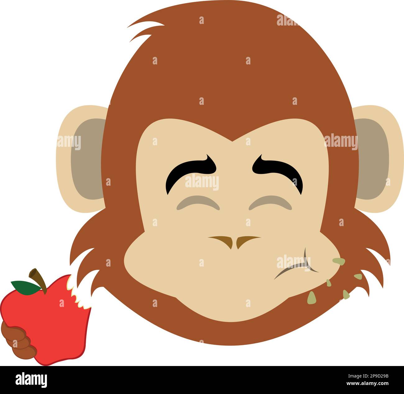 vector illustration face of a cartoon monkey eating an apple Stock