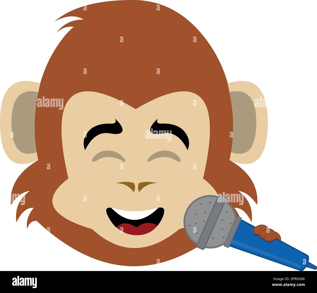 vector illustration face of a primate monkey cartoon singing with a microphone Stock Vector