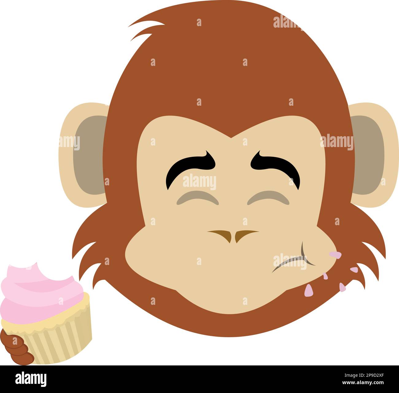 vector illustration face of a monkey primate cartoon eating a cupcake or muffin Stock Vector