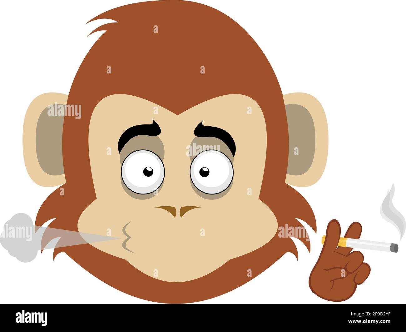 vector illustration face of a cartoon monkey smoking a cigarette Stock Vector