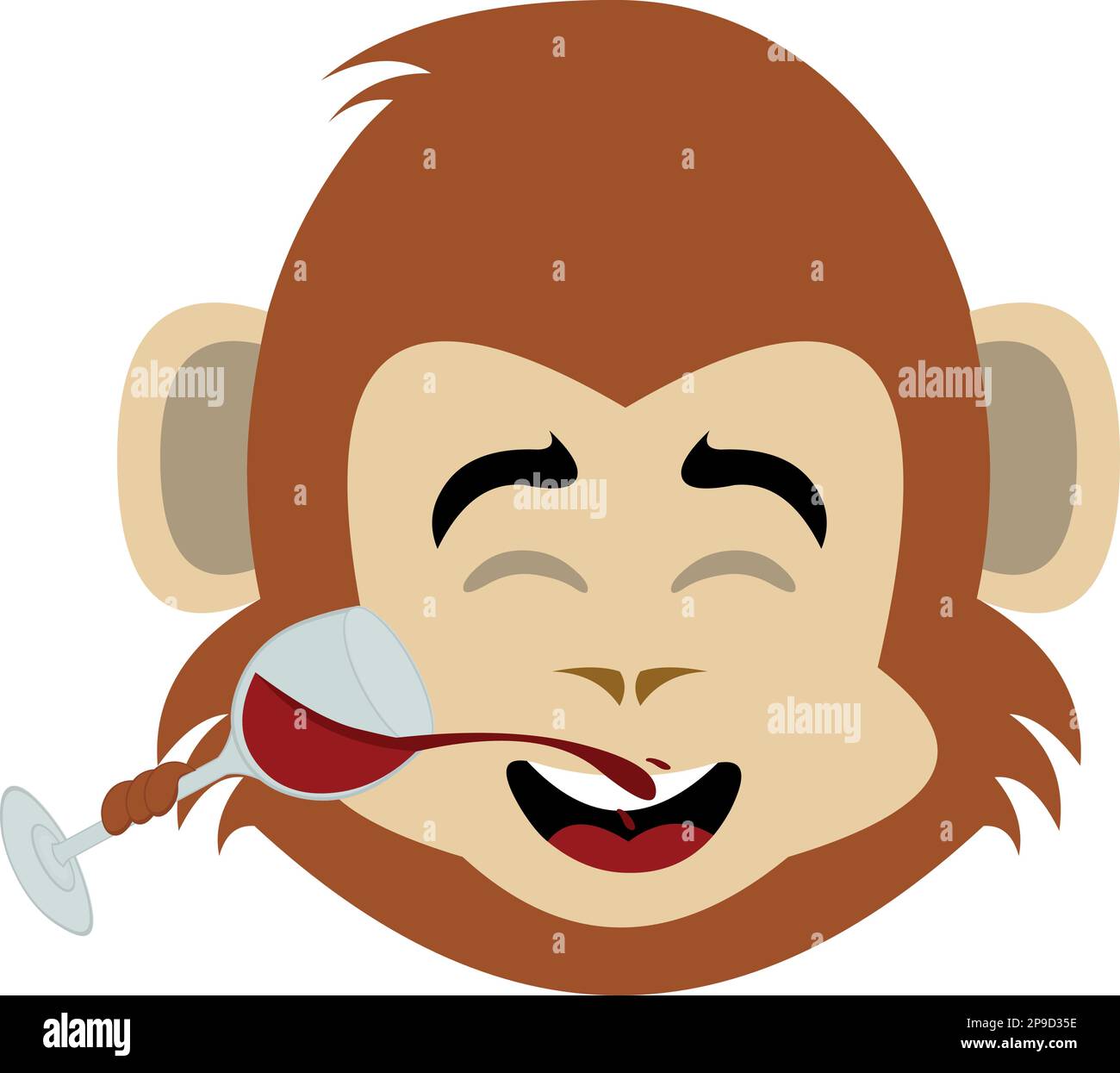 vector illustration face of a cartoon monkey drinking a glass of wine Stock Vector