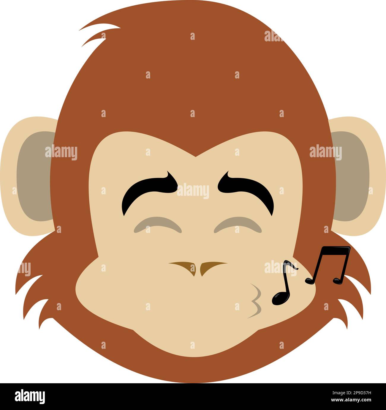 vector illustration face of a cartoon monkey whistling with musical notes on his lips Stock Vector