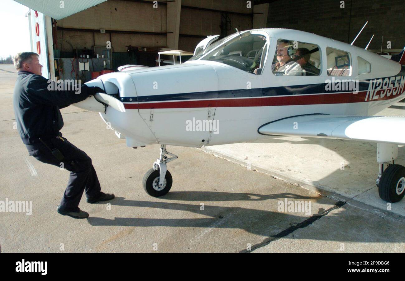 Mizzou Aviation Line Service Technician Michael Schneider Pulls A Piper mizzou-aviation-line-service-technician-michael-schneider-pulls-a-piper
