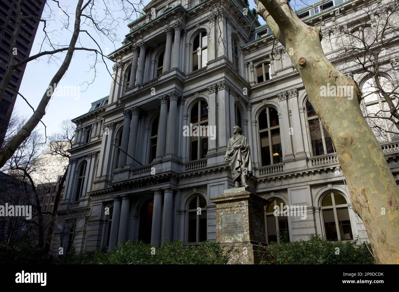Boston's Old City Hall with statue of Josiah Quincy III in front Stock
