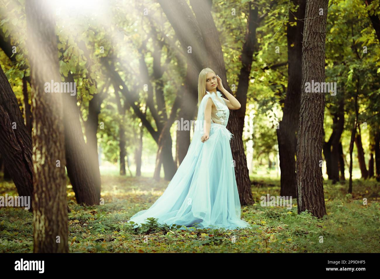 Beautiful girl wearing fairy dress in autumn forest Stock Photo - Alamy