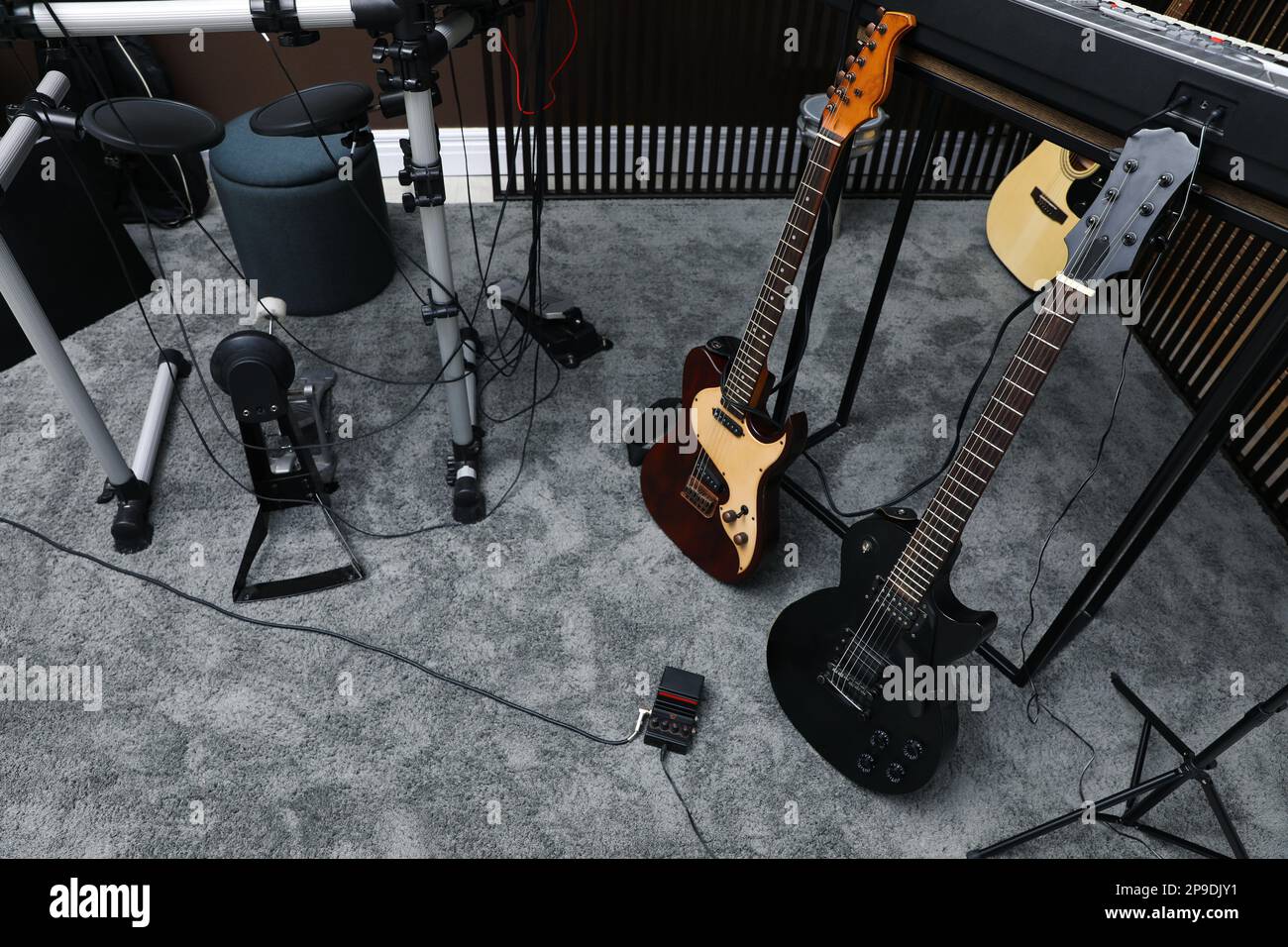Musical instruments at recording studio. Band practice Stock Photo Alamy