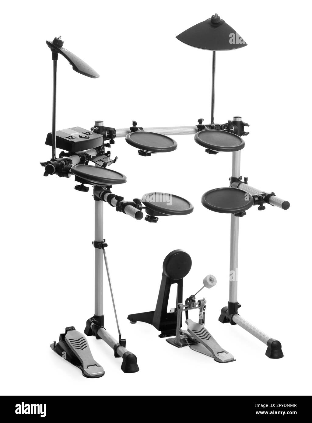 Modern electronic drum kit on white background. Music instrument Stock
