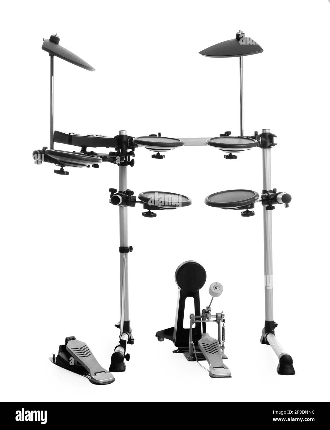 Modern electronic drum kit on white background. Music instrument Stock