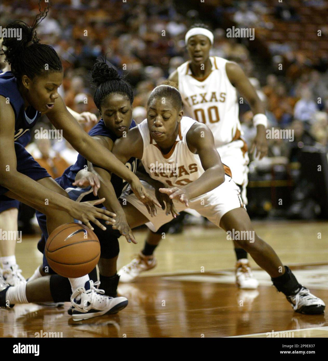 A loose ball gets away from Old Dominion forward Jessica Canady, left ...