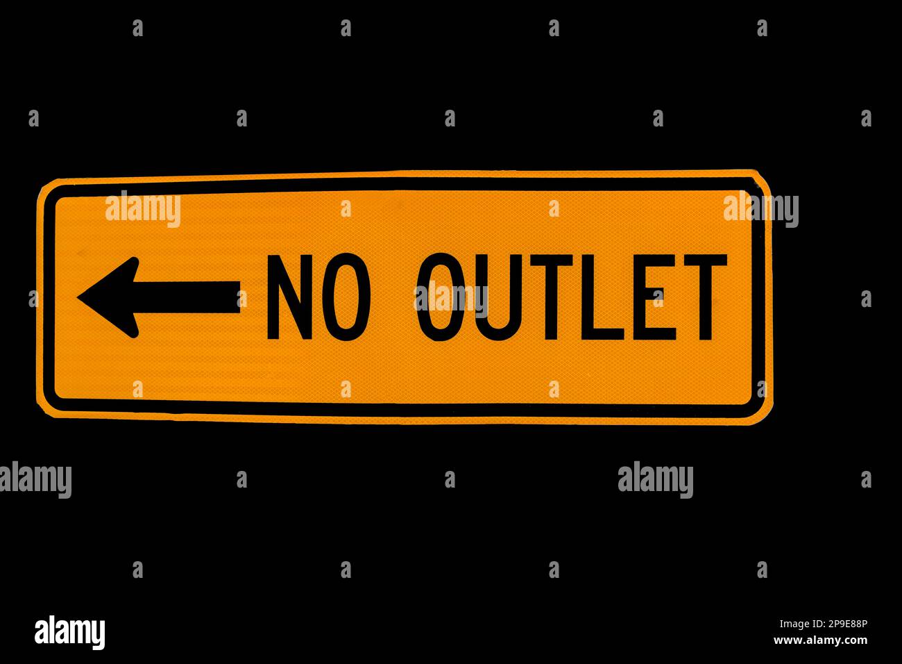 No outlet sign yellow with black letters, isolated on black Stock Photo