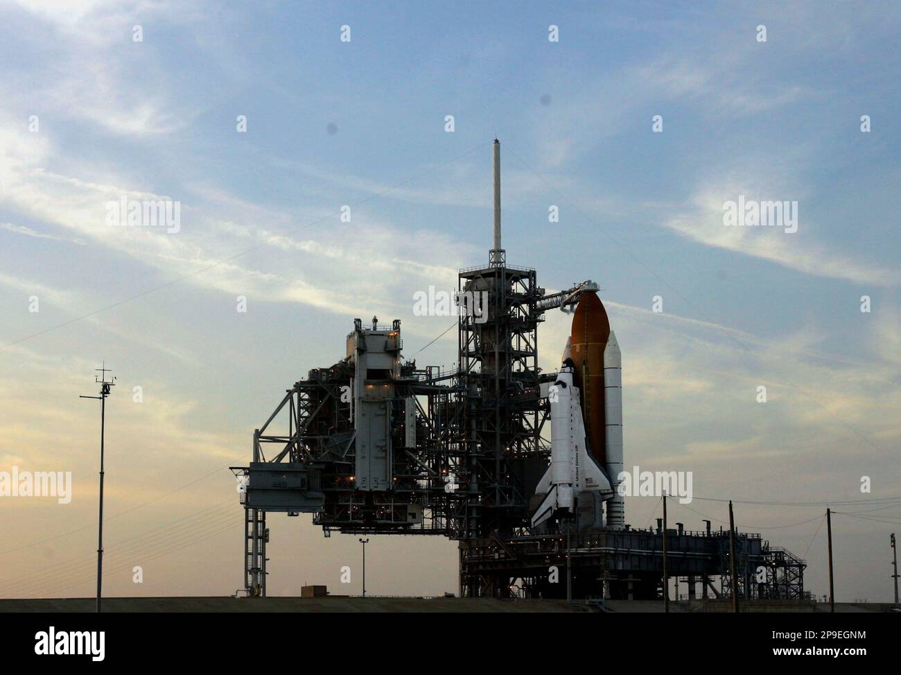 Space shuttle Endeavour is seen on pad 39A at the Kennedy Space Center ...