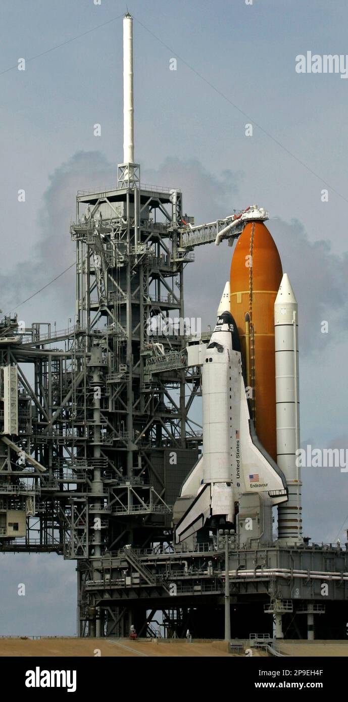 Space shuttle Endeavour stands ready for launch at pad 39A at Kennedy ...