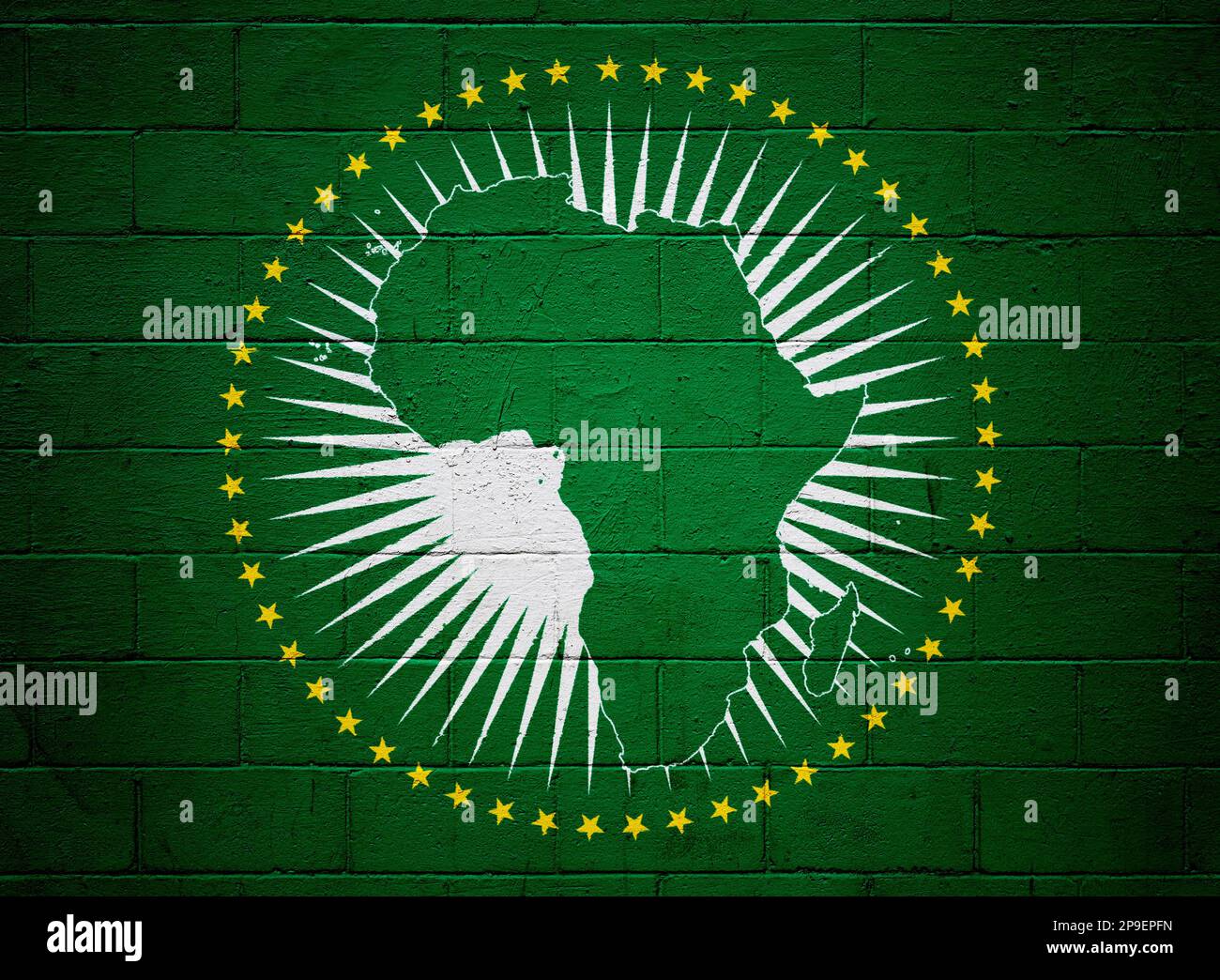 Flag of the African Union painted on a cinder block wall Stock Photo ...