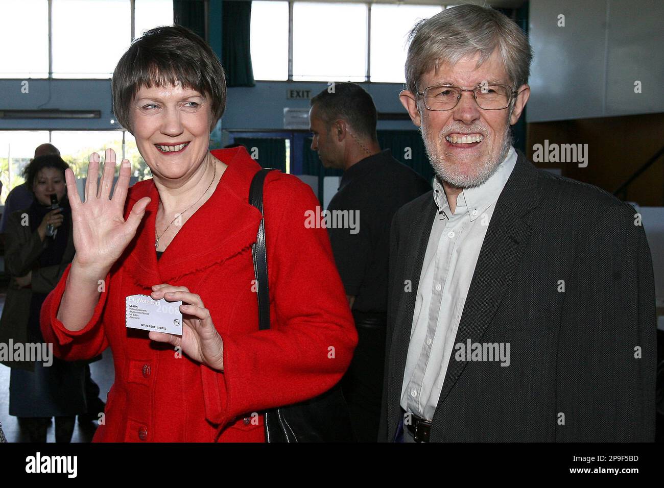 New Zealand's Labour Party leader Helen Clark and husband Peter Davis line up to vote in the New Zealand general election at Kowhai Intermediate School, Auckland, New Zealand, Saturday, Nov. 8, 2008. The two major parties _ Prime Minister Helen Clark's Labour and conservative John Key's Nationals _ are almost certain not to gain a majority in the 123-seat Parliament in their own right. A complex proportional voting system ensures significant numbers of seats will go to a handful of small parties. (AP Photo/NZPA, Wayne Drought) ** NEW ZEALAND OUT ** Stock Photo