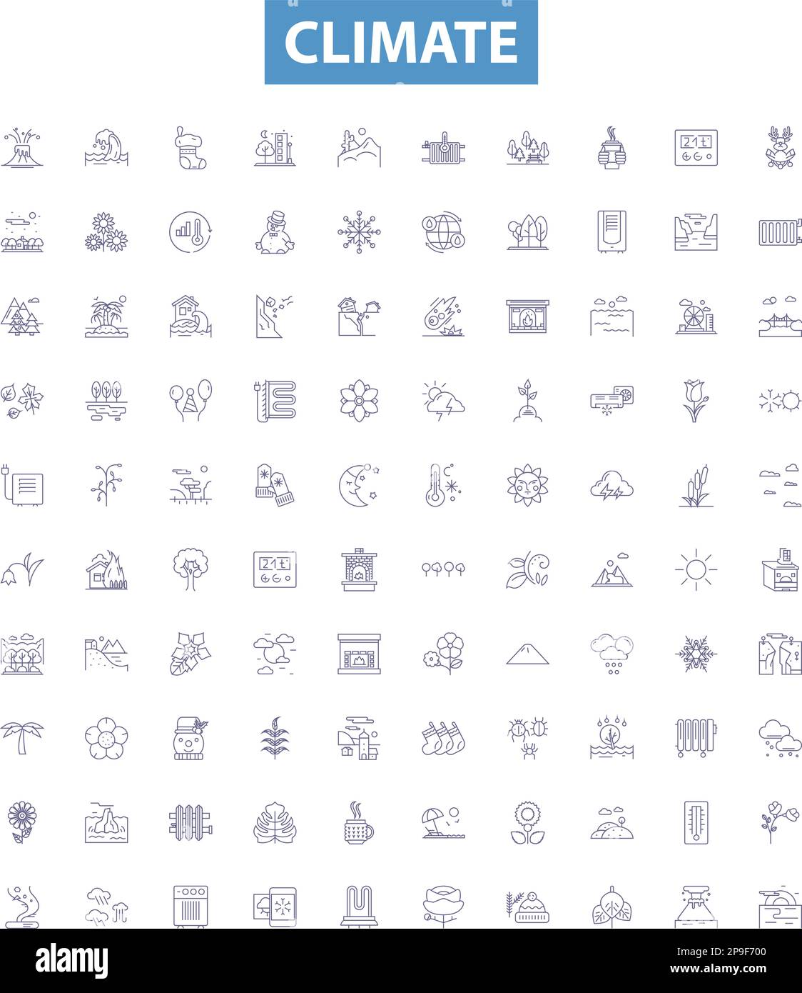 Climate line icons, signs set. Weather, Temperature, Clouds, Humidity