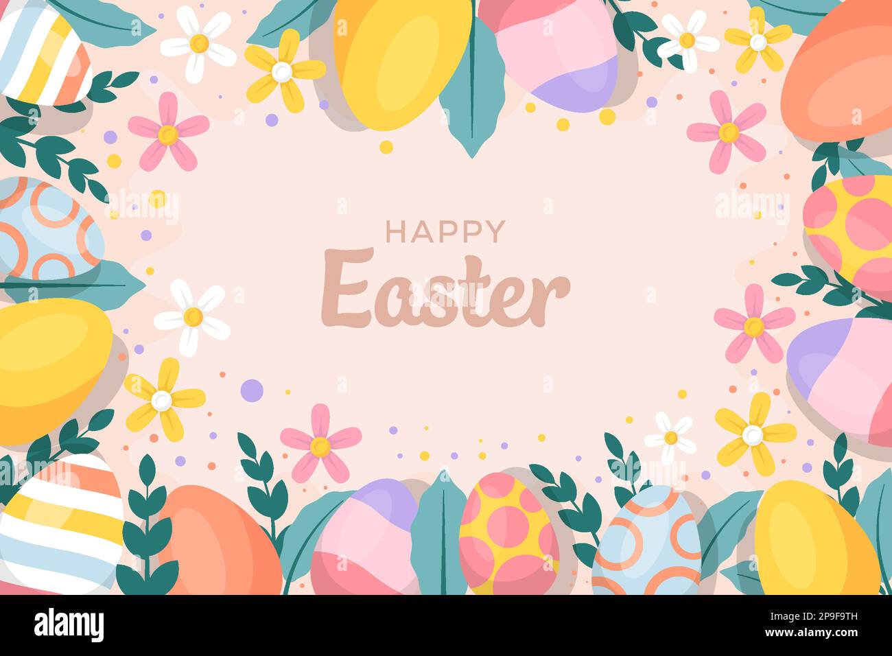 happy easter background illustration with eggs and floral Stock Vector
