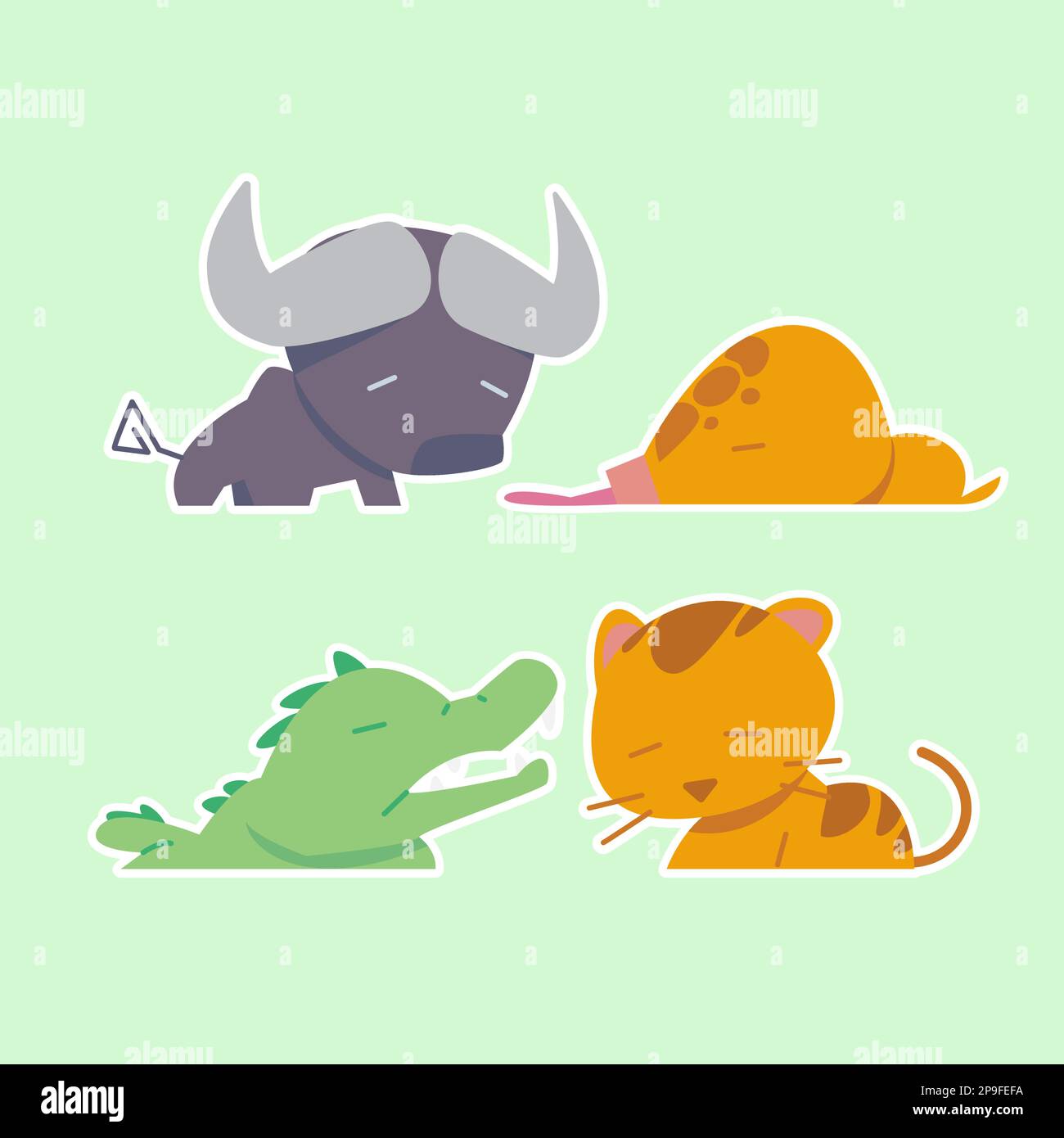 Cute wild animals set including lion, tiger, hippo, crocodile, fox ...