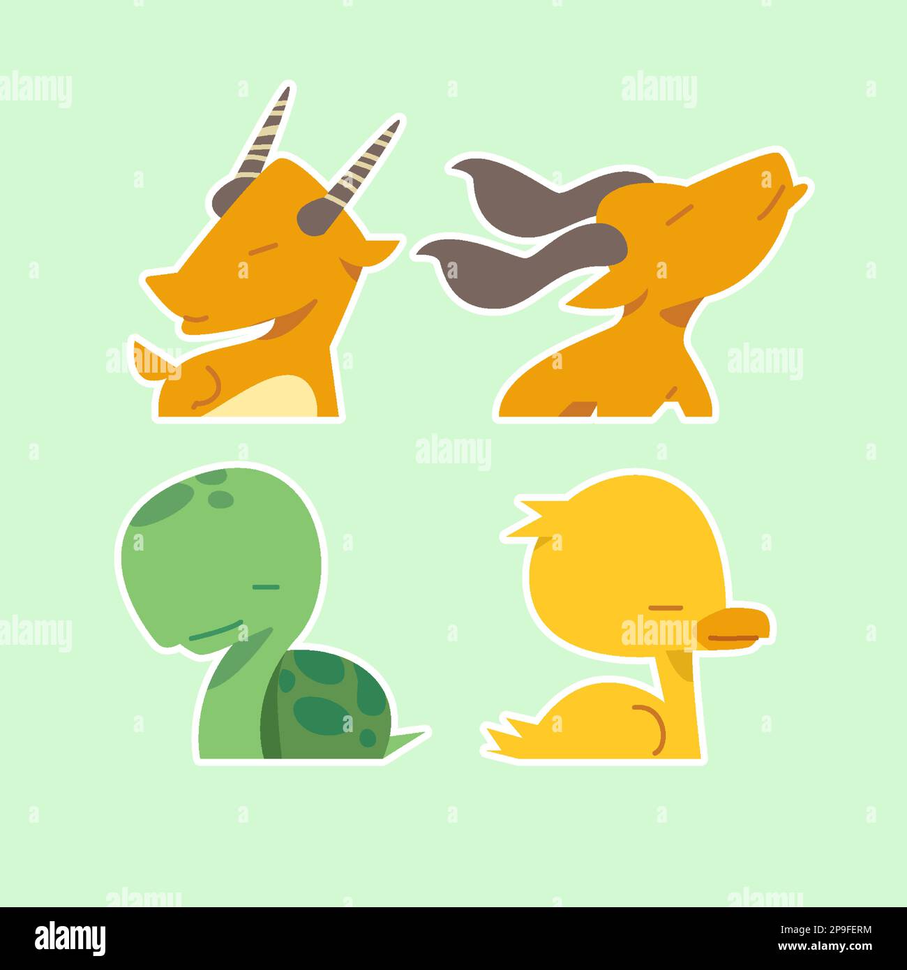 Cute wild animals set including lion, tiger, hippo, crocodile, fox ...