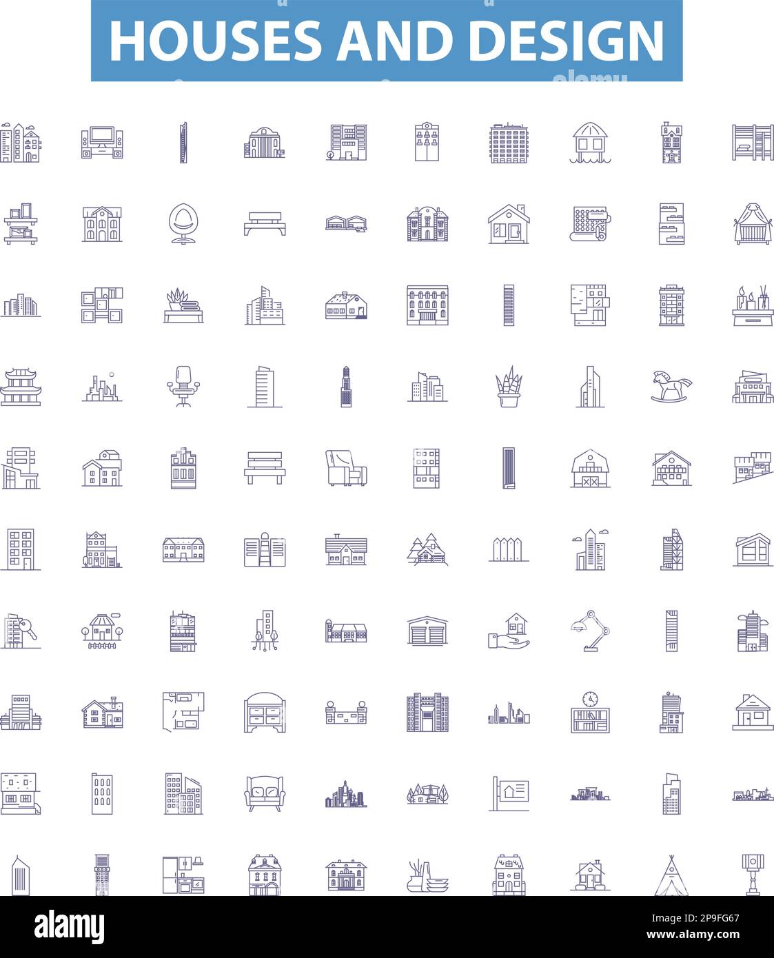 Houses and design line icons, signs set. Architecture, Structures