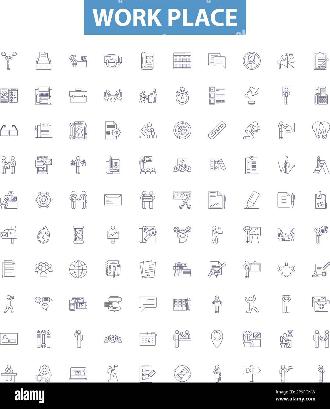 Work place line icons, signs set. Office, Cubicle, Environment, Desk