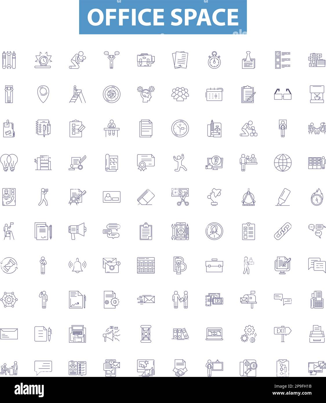 Office space line icons, signs set. Cubicle, Desk, Chair, Computer ...